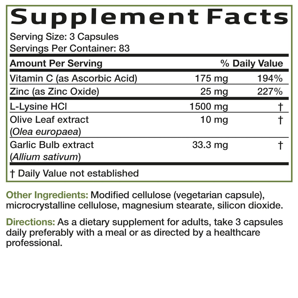 Bronson L-Lysine Defense Immune Support Complex 1500 MG L-Lysine Plus Olive Leaf, Garlic, Vitamin C and Zinc - Non-GMO, 90 Vegetarian Capsules - PrimeBioHealth - canada supplements