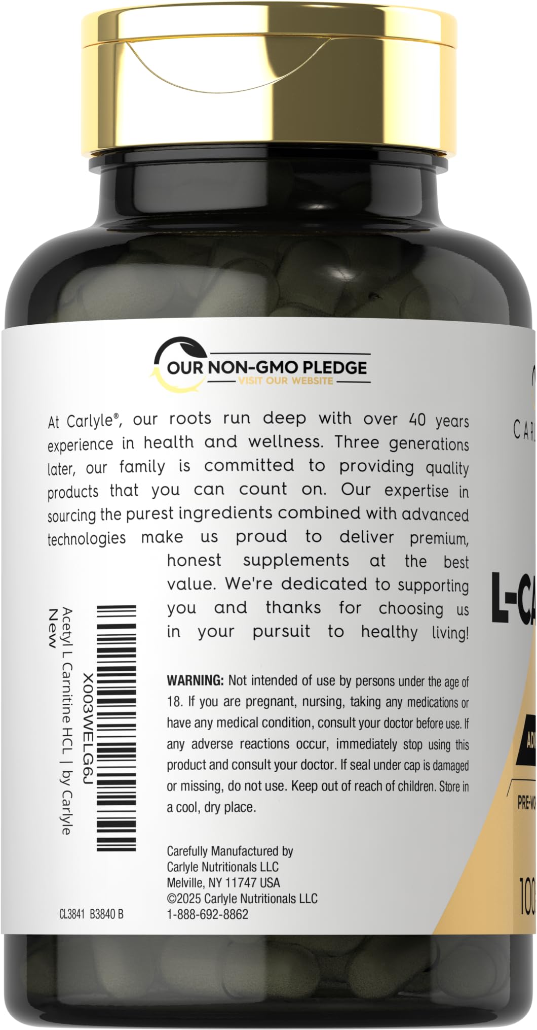 Carlyle Acetyl L-Carnitine HCL | 1000mg | 100 Capsules | Advanced Athlete Formula | Pre-Workout Supplement | Non-GMO & Gluten Free - PrimeBioHealth - canada supplements