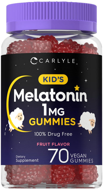 Carlyle Kids Melatonin Gummies | 1 mg 70 Count | Fruit Flavor Gummy | Vegan, Non-GMO, Gluten Free - PrimeBioHealth - canada supplements