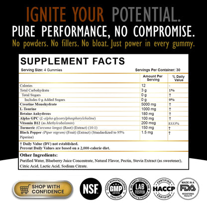 Creatine Monohydrate Gummies for Men & Women - Sugar Free & Vegan Advanced Formula W/L-Taurine + Vitamin B12 - for Muscle Strength, Muscles Builder, Recovery, - PrimeBioHealth - canada supplements