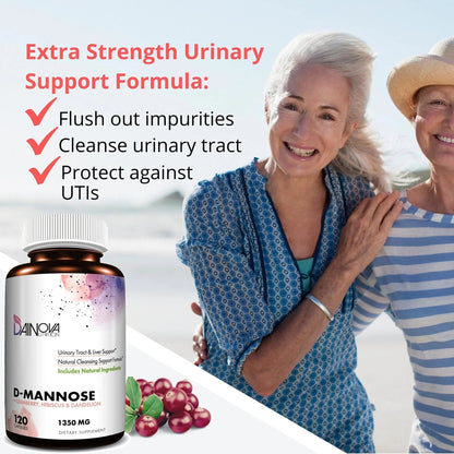 Dainova D Mannose 1350mg with Cranberry I D-Mannose Capsules for UTI Prevention, Urinary Tract Support, Urinary Tract Health for Women, & Cleanse. W/Hibiscus & Dandelion, 120 Veggie Capsules - PrimeBioHealth - canada supplements