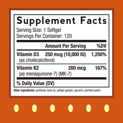 Doctor's Recipes Vitamin D3 K2, 10,000 IU, 200 mcg, MK-7, Strong Bone Density, Teeth, Immune, Heart Support, Energy, Calcium Absorption, - PrimeBioHealth - canada supplements