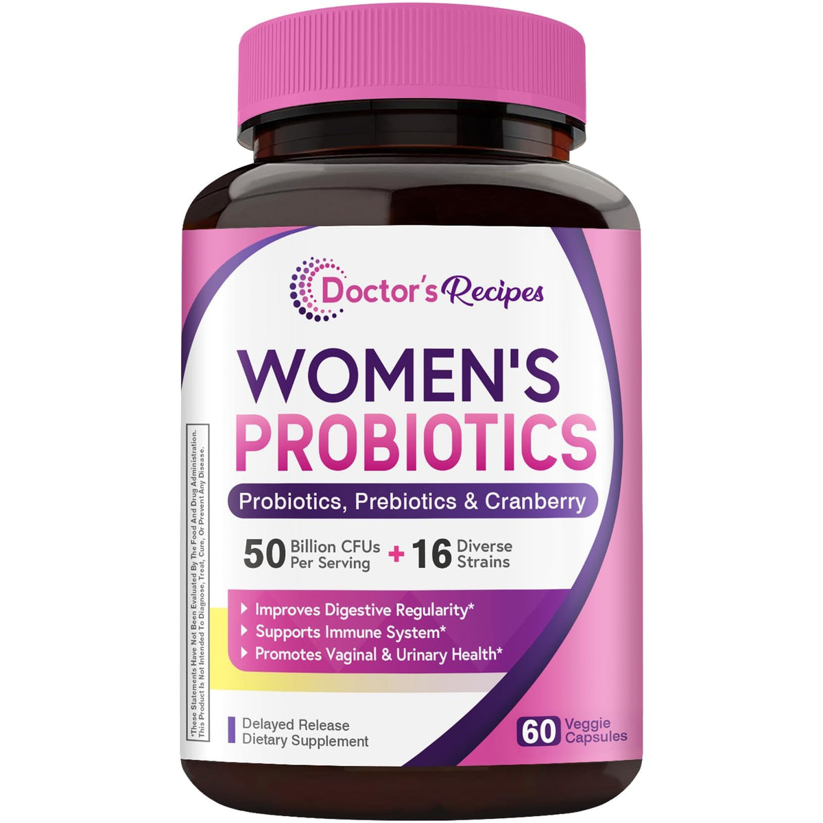 Doctor's Recipes Women's Probiotic, 60 Caps 50 Billion CFU 16 Strains, with Organic Cranberry, Digestive Immune Vaginal & Urinary Health, Shelf Stable - PrimeBioHealth - canada supplements