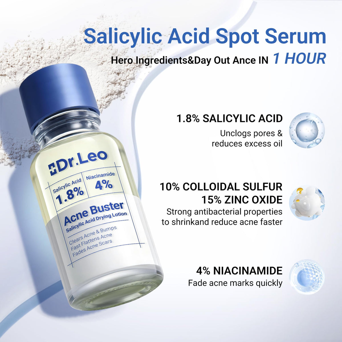 Dr.Leo 1.8% Salicylic Acid Spot Serum, Acne Treatment for Acne-Prone Sensitive Skin | Niacinamide, Fast Pimple Relief, Fades Acne Marks - PrimeBioHealth - canada supplements
