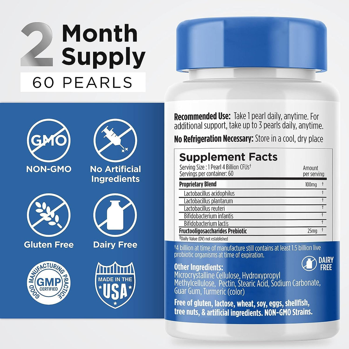 Earth's Pearl Probiotics for Women & Men & Kids - Pearl-Shaped Probiotic & Prebiotics with BIO-Tract®, 4 Billion CFU, Gut Health Support (60-Day Supply) - PrimeBioHealth - canada supplements