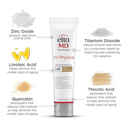 EltaMD UV Physical Tinted Mineral Sunscreen for Face SPF 41, 100% Mineral Actives Tinted Face Lotion, Water Resistant, Paraben-Free - PrimeBioHealth - canada supplements