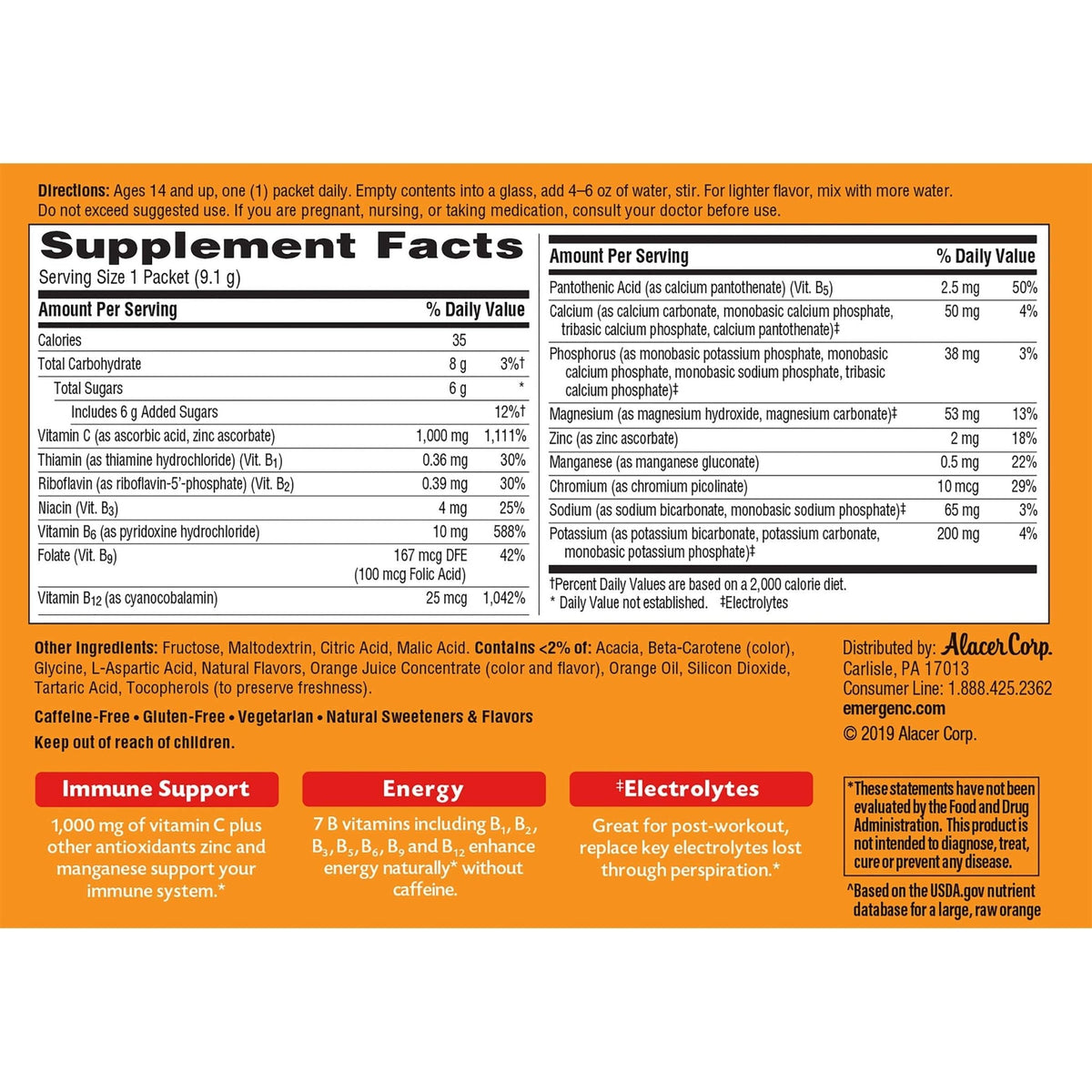 Emergen-C 1000mg Vitamin C Powder for Daily Immune Support Caffeine Free Vitamin C Supplements with Zinc and Manganese - PrimeBioHealth - canada supplements