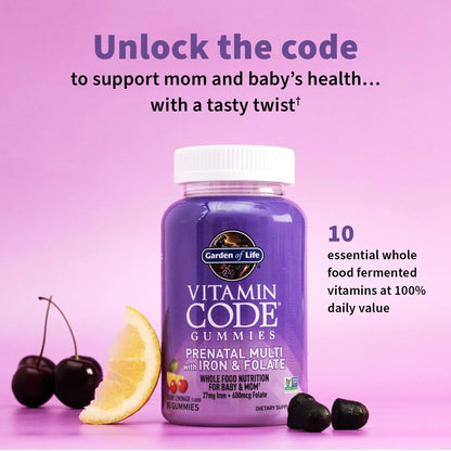 Essential Prenatal Gummy Vitamins for Women with Iron: Folate, Biotin, D3 & B12 + Probiotics for Digestion, Vitamin Code Multivitamin - PrimeBioHealth - canada supplements