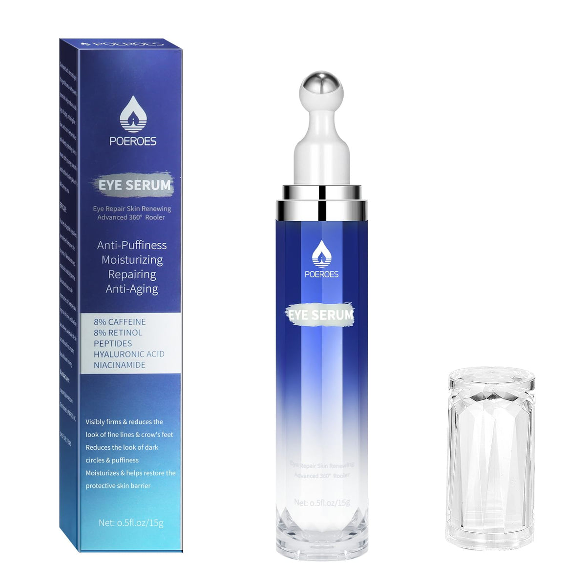 Eye Serum with 8% Caffeine 8% Retinol Hyaluronic Acid Niacinamide peptides for Puffy Bags Fine Lines Dark Circles Wrinkles - PrimeBioHealth - canada supplements