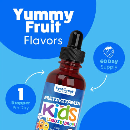 Feel Great Vitamins Organic Multivitamin Liquid Drops for Toddlers & Kids | Daily Essential Nutrients for Healthy Growth | - PrimeBioHealth - canada supplements