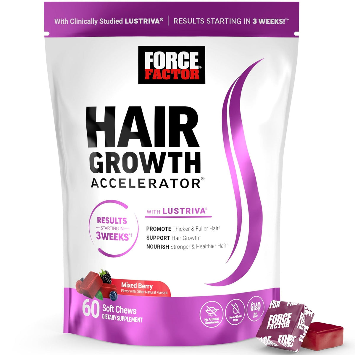 Force Factor Hair Growth Accelerator Soft Chews, Hair Growth Vitamins for Women and Men with Clinically Studied Lustriva and Biotin, Promotes Thicker - PrimeBioHealth - canada supplements