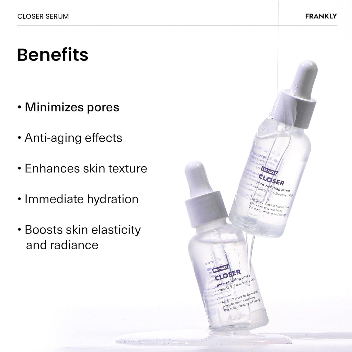 FRANKLY Closer Serum | Pore Minimizer Serum | 9 Peptides, Vegan Collagen, Adenosine, PHA | Korean Pore Minimizer for Glass Skin - PrimeBioHealth - canada supplements