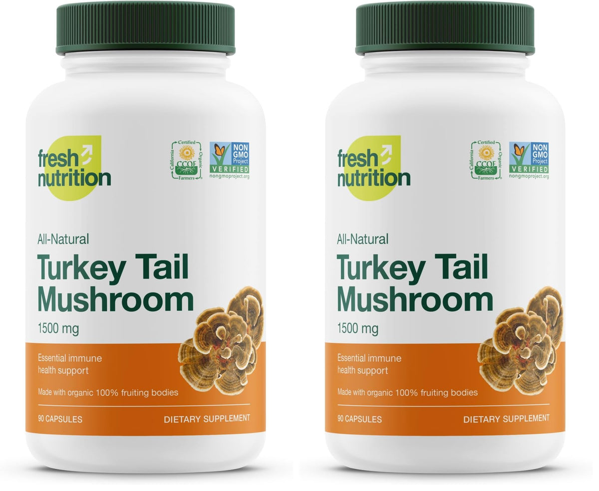 Fresh Nutrition Organic Turkey Tail Mushroom Extract Supplement - High in Beta Glucans – Non-GMO, Vegan Friendly, Gluten-Free - 90 Capsules - PrimeBioHealth - canada supplements