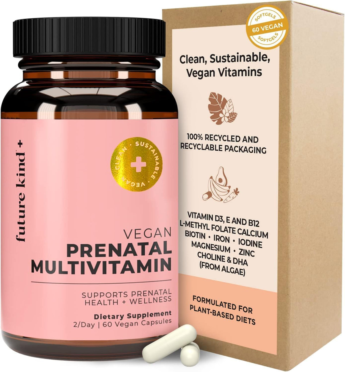 Future Kind Prenatal Vitamin - Pregnancy, Lactation, and Wellness Support with DHA & L-Methylfolate - Folate Supplement for Women with Vitamin D, E, Iron, Omega-3 and Biotin (60 Capsules) - PrimeBioHealth - canada supplements