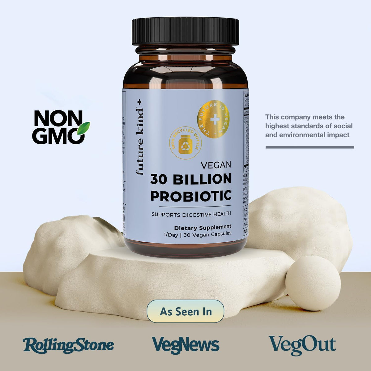 Future Kind Vegan Probiotics for Women and Men - 30 Billion CFUs Probiotics for Digestive Support (30 Adult Probiotic Capsules) No GMOs, Daily Probiotic Supplements from 42 Fruits & Vegetables - PrimeBioHealth - canada supplements
