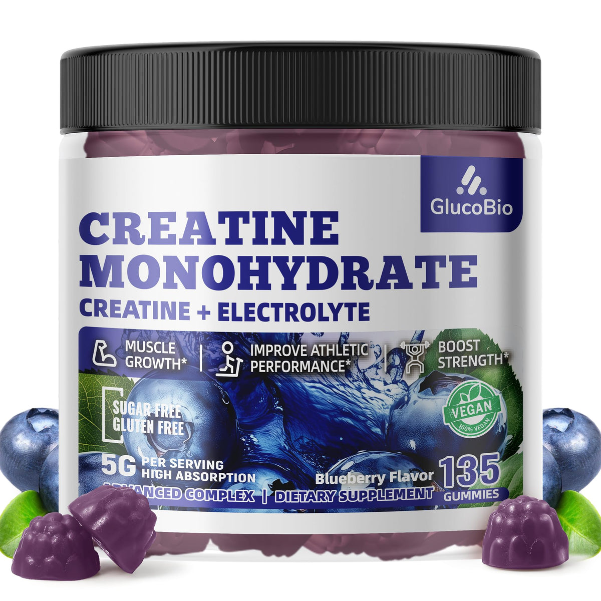 GlucoBio Creatine Monohydrate Gummies (5g) – Pre-Workout Energy & Muscle Growth Support for Men & Women - PrimeBioHealth - canada supplements