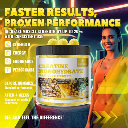 GlucoBio Creatine Monohydrate Gummies (5g) – Pre-Workout Energy & Muscle Growth Support for Men & Women | Pineapple Electrolyte Gummies (135 Count) - PrimeBioHealth - canada supplements