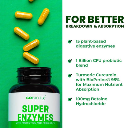GoBiotix Digestive Enzymes Supplement with Prebiotics and Probiotics for Women and Men - Gut Health, Gluten Digestion, Lactose Absorption - PrimeBioHealth - canada supplements