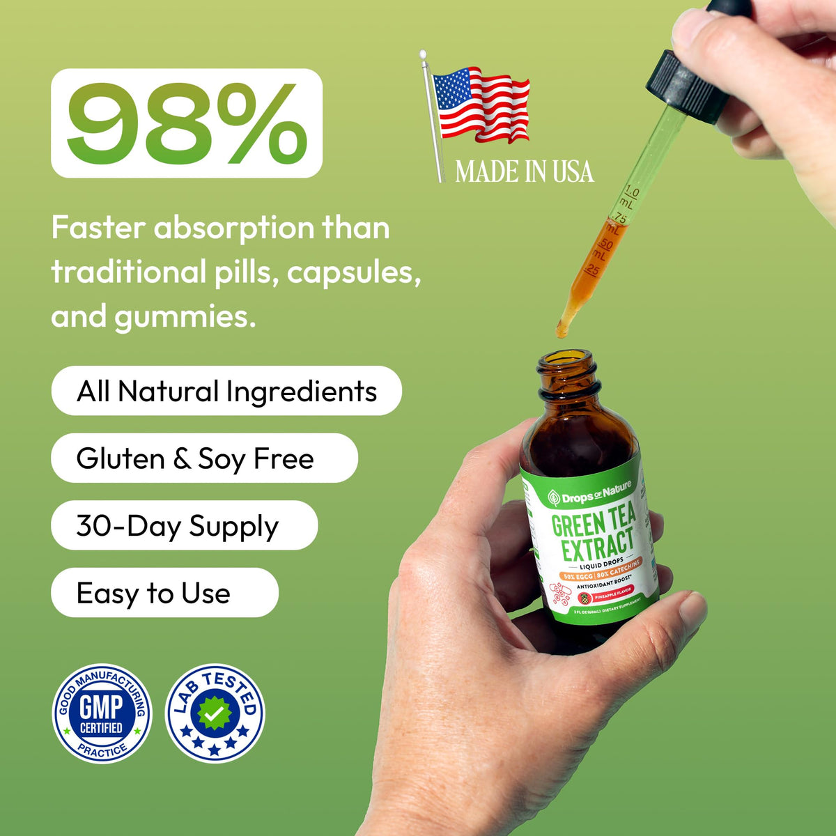 Green Tea 10:1 Extract 50% EGCG - Green Tea Liquid Drops - Vegan, 4X More Powerful Than Pills & Capsules - 2oz Antioxidant & Immune Supplement - PrimeBioHealth - canada supplements