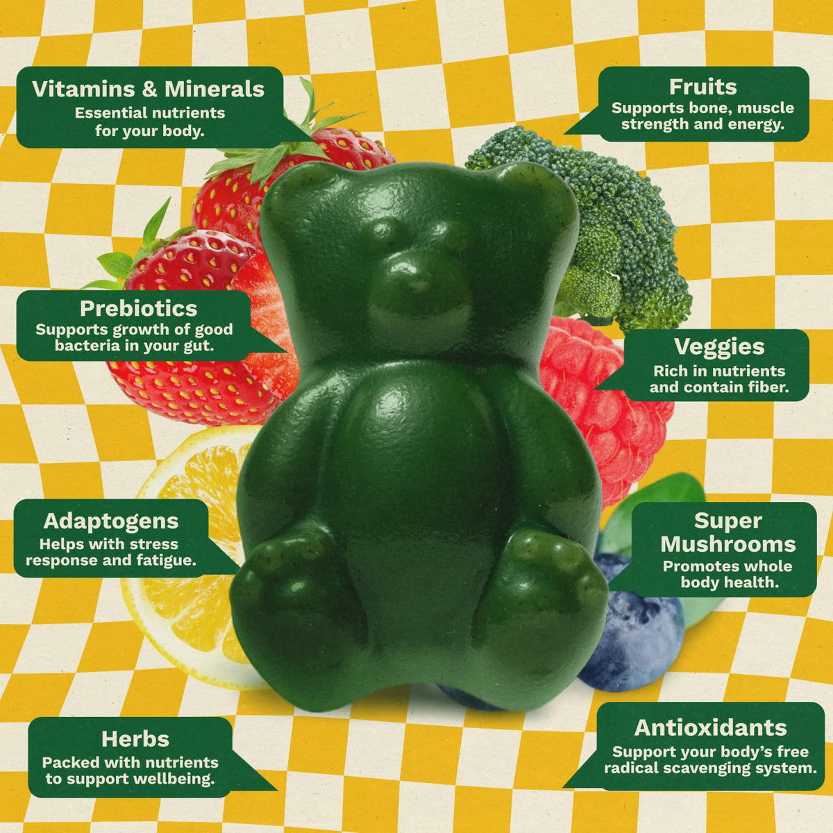 Gruns Multivitamin for Kids, Super Greens Gummies, Superfood Gummy Bears with 20+ Vitamins & Minerals, Spirulina, Chlorella, Alfalfa, Prebiotics Fiber for Digestive Health - PrimeBioHealth - canada supplements