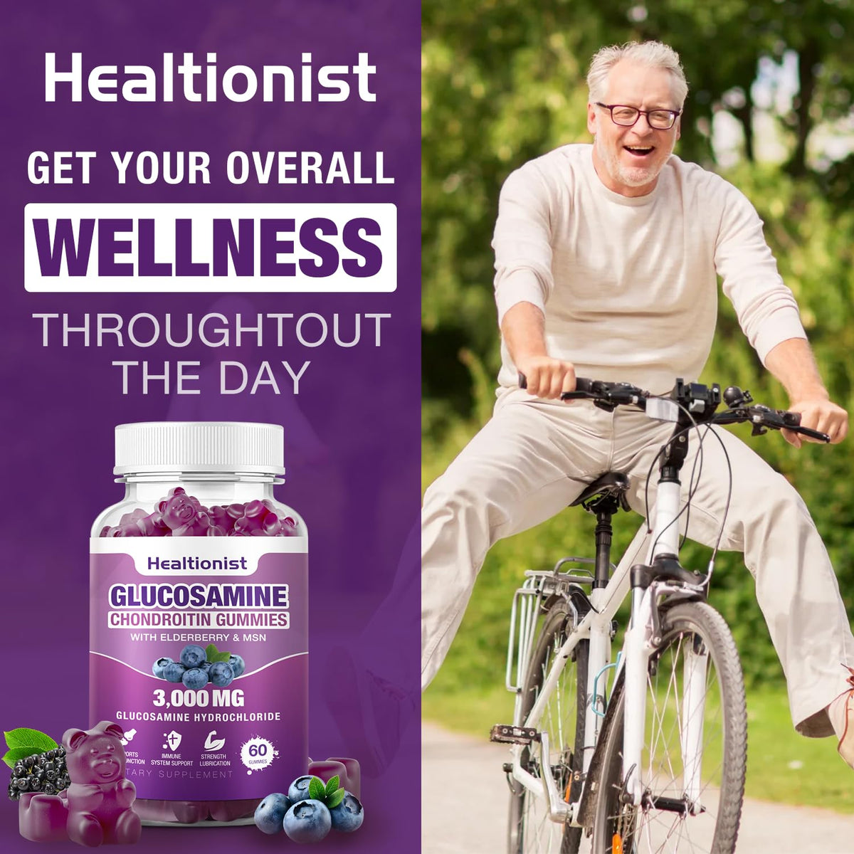 Healtionist 2 Packs 3000mg Glucosamine Chondroitin Gummies with MSM & Elderberry - PrimeBioHealth - canada supplements