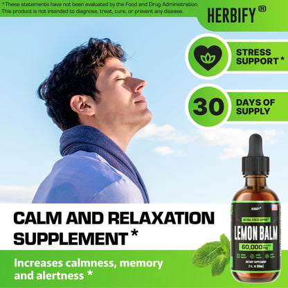 HERBIFY Lemon Balm Tincture - Melissa Officinalis Leaf Liquid Extract - Brain Support and Mood Boost - Lemon Balm Drops for Immune & Cognitive Support - 30 Days Supply - 2 Fl oz - PrimeBioHealth - canada supplements