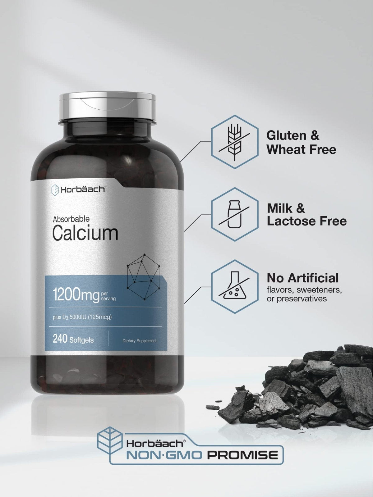 Horbäach Calcium 1200 mg with Vitamin D3 | 240 Softgels | 5000 IU Vitamin D3 | Absorbable Calcium Supplement for Women and Men - PrimeBioHealth - canada supplements
