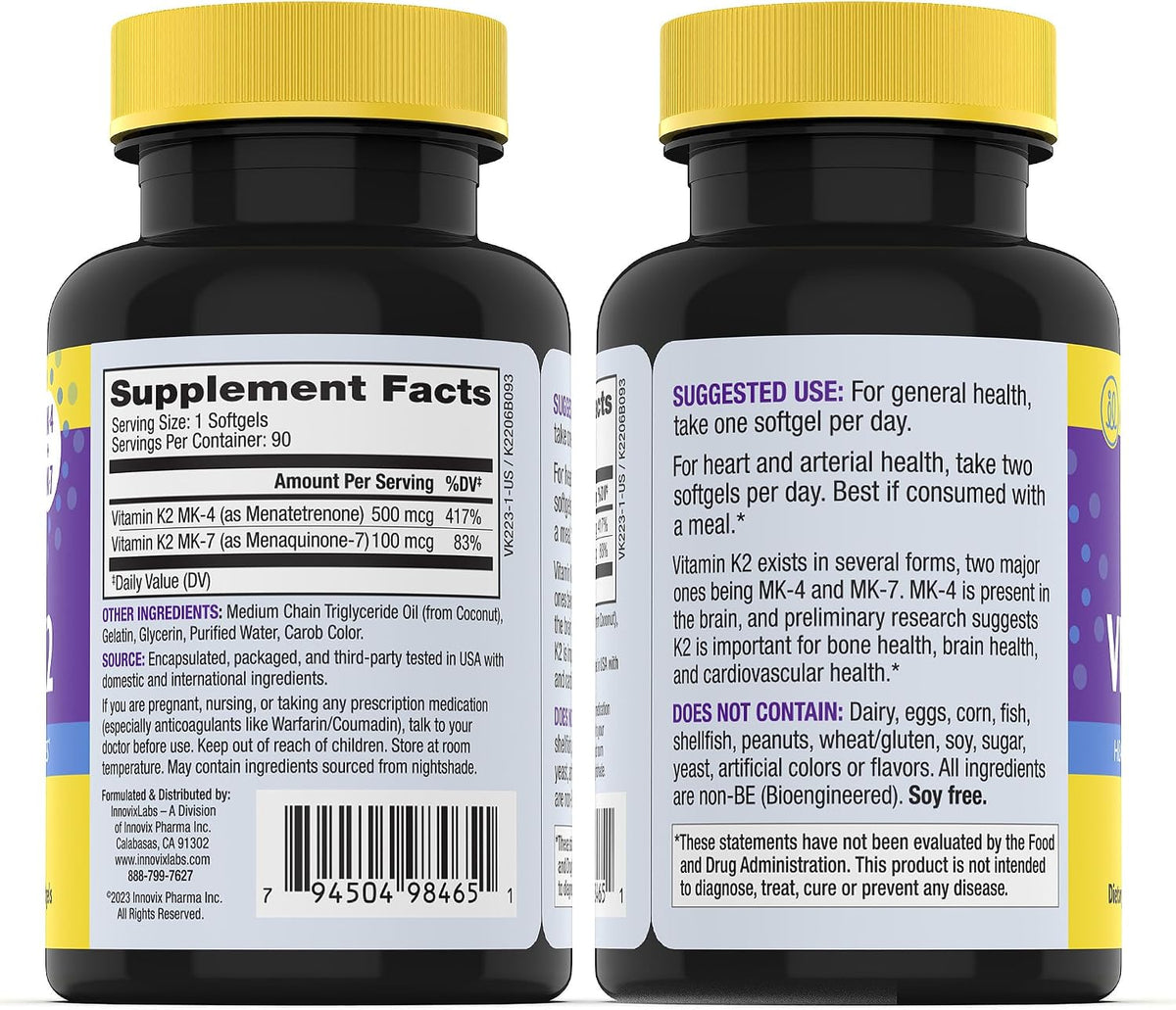 InnovixLabs Vitamin K2 & Magnesium Bundle Full Spectrum Vitamin K2 (90 softgels) Advanced Magnesium (150 Time-Release Capsules). Supports Healthy Bones & Arteries. * - PrimeBioHealth - canada supplements