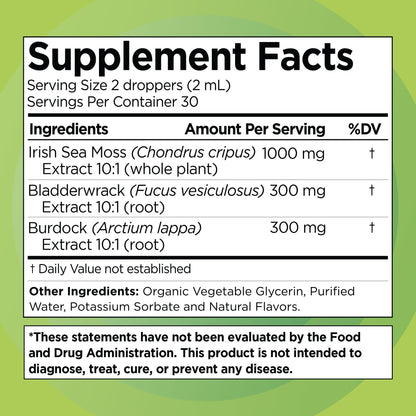 Irish Sea Moss Drops - Citrus Berry Flavor - 92+ Essential Minerals & Vitamins - Energy, Skin, Gut, Recovery - Bladderwrack and Burdock Root - 2 fl. oz - PrimeBioHealth - canada supplements