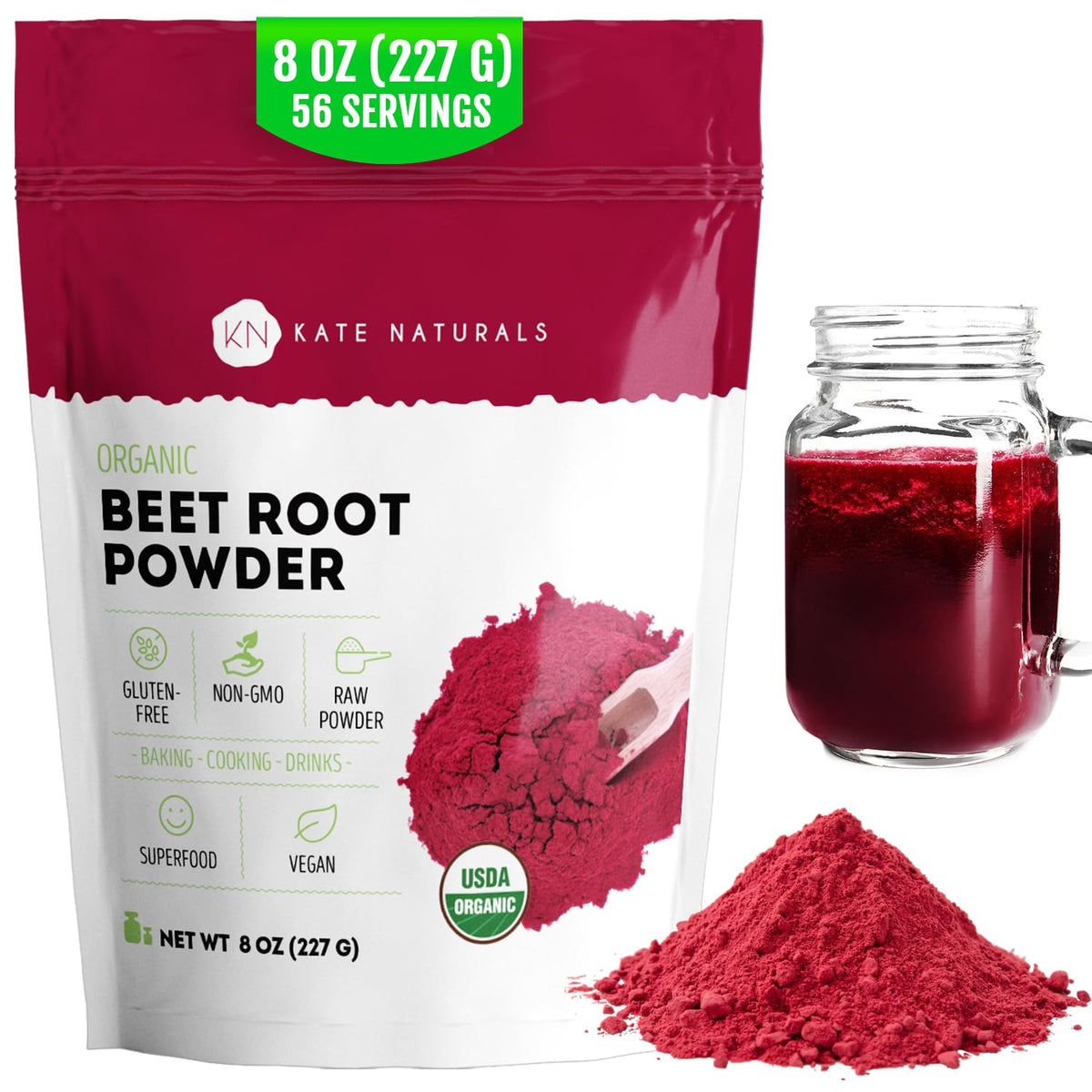 Kate Naturals Organic Beet Root Powder for Smoothies, Baking & Juice. Raw Beetroot Superfood & Natural Red Food Coloring - PrimeBioHealth - canada supplements