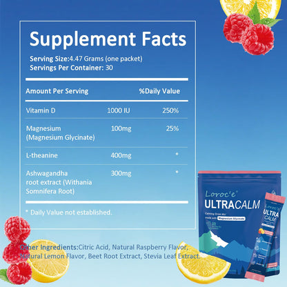 Loroc'e UltraCalm Super Cortisol Reducer Drink, Magnesium Glycinate (30 Servings), L-theanine, Ashwagandha, Vitamin D, No Sugar, - PrimeBioHealth - canada supplements