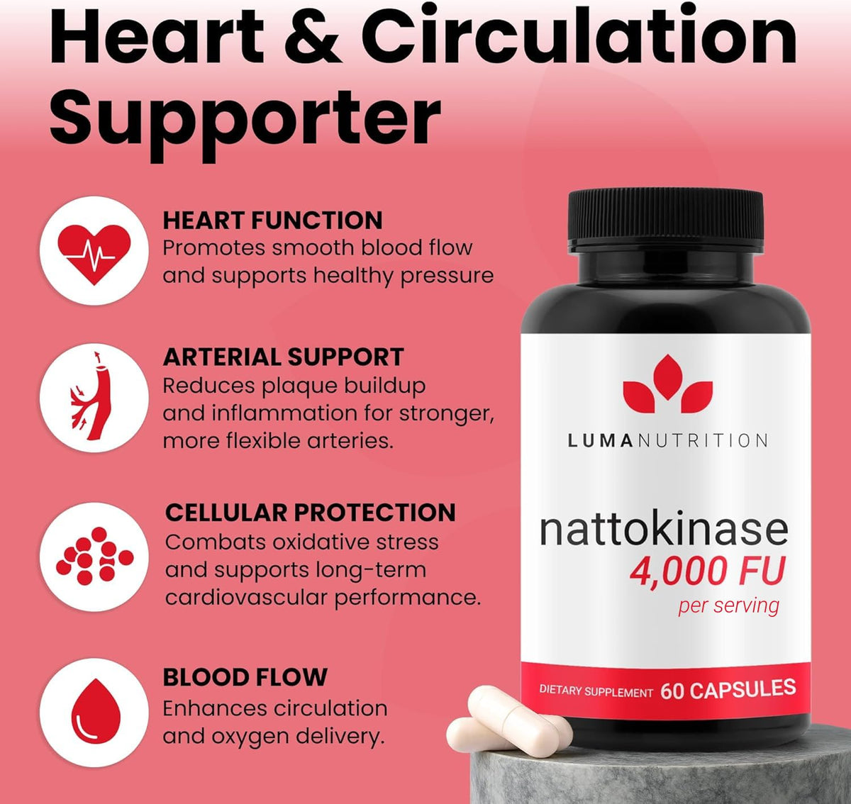 Luma Nutrition Nattokinase Supplement - Natto 4000 FU Per Serving, Premium Heart Health Support - Vegan & Gluten Free - 60 Capsules - PrimeBioHealth - canada supplements