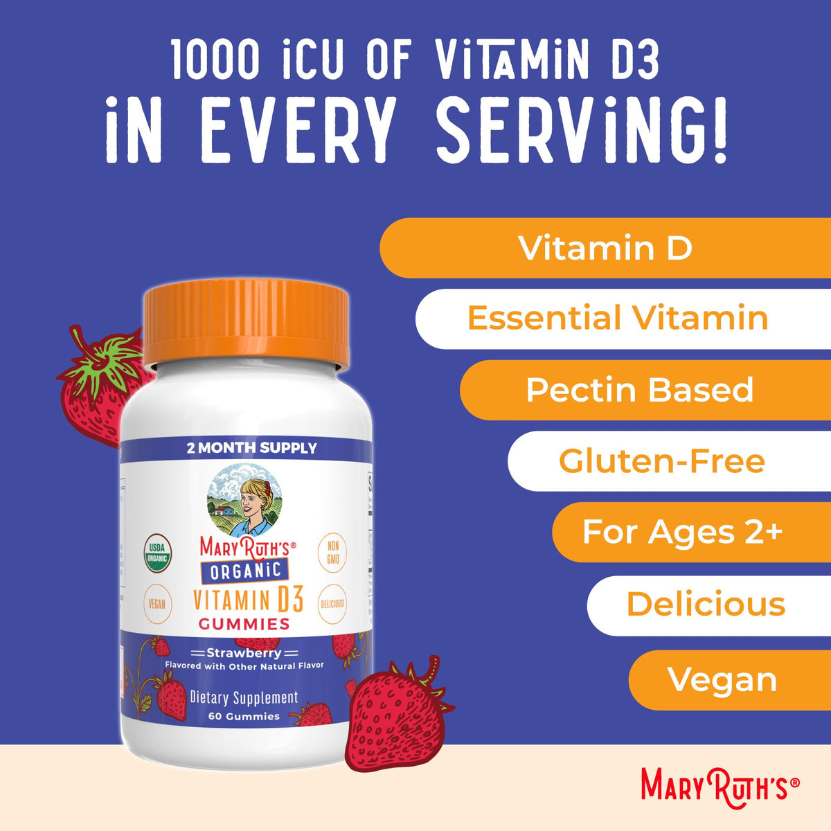 MARYRUTH'S Organic Vitamin D3 Gummies | 1000 IU | USDA Organic | Immune Support| Bone Health | Muscle Function | for Adults & Kids Ages 2+ - PrimeBioHealth - canada supplements