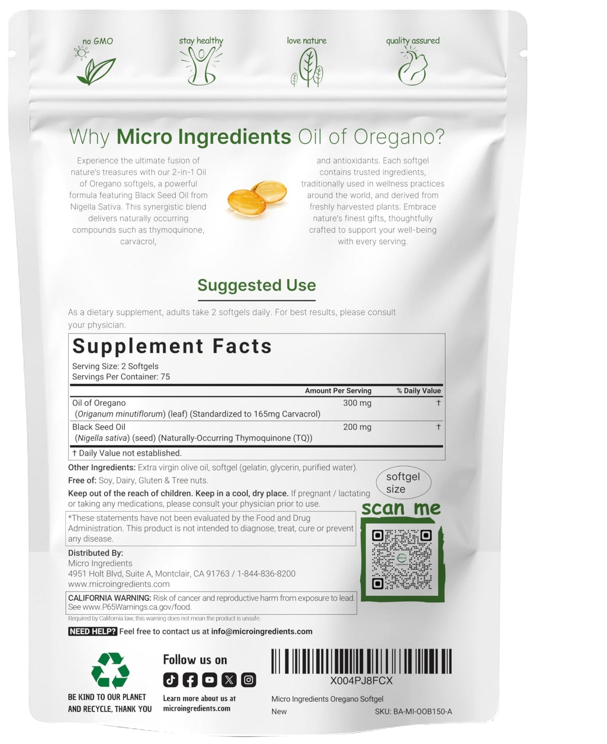 Micro Ingredients Oil of Oregano Softgels, 300 Count | 2 in 1 Formulated with Black Seed Oil | 4X Strength Carvacrol & Thymoquinone | Plant Based, Non-GMO - PrimeBioHealth - canada supplements