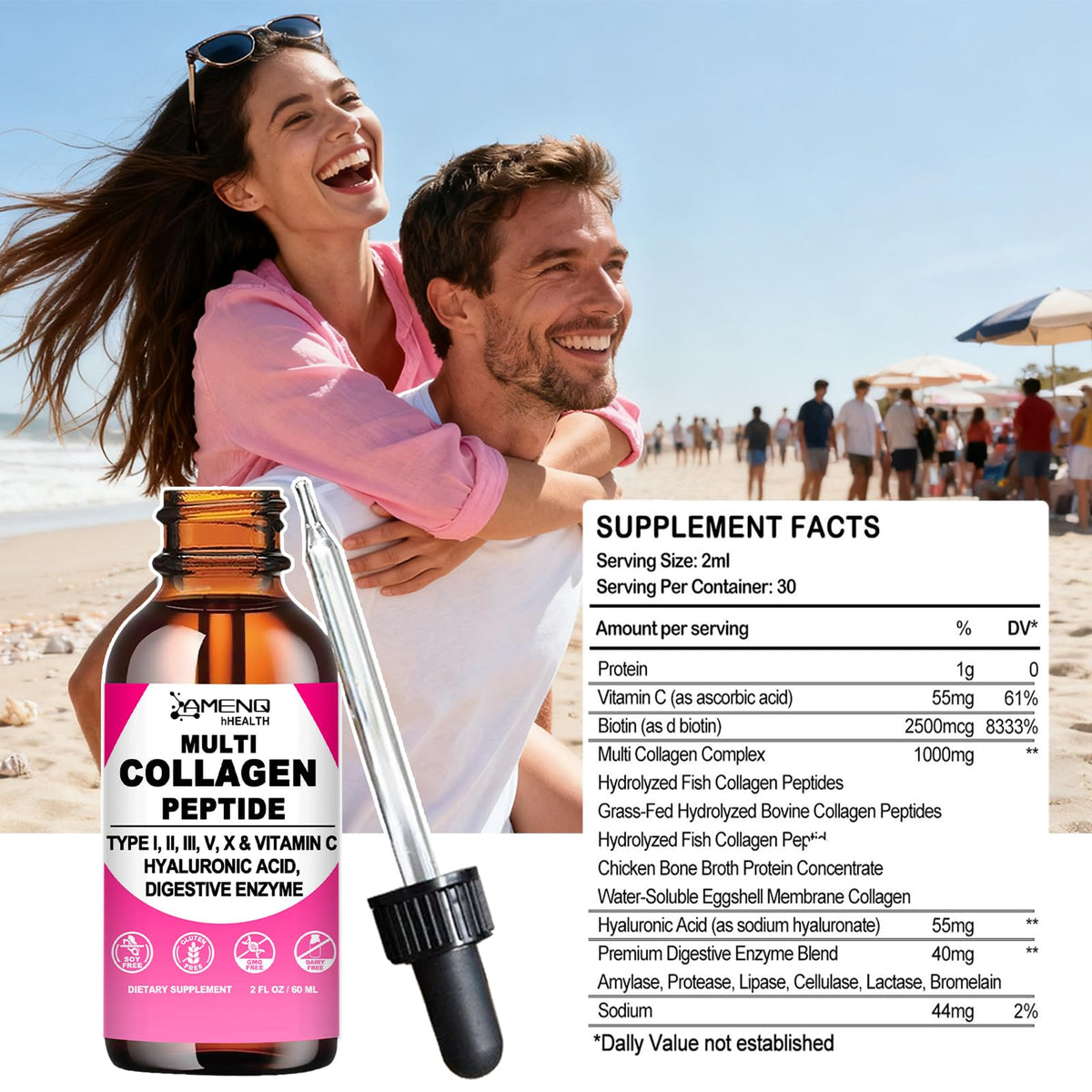 Multi Collagen Peptides Liquid Drops for Women & Men, Hydrolyzed Collagen Peptides Type - PrimeBioHealth - canada supplements