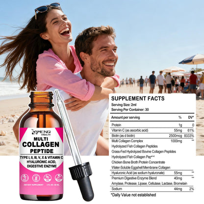 Multi Collagen Peptides Liquid Drops for Women & Men, Hydrolyzed Collagen Peptides Type - PrimeBioHealth - canada supplements