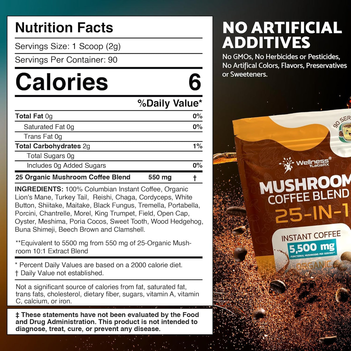 Mushroom Coffee Organic Instant Coffee, 25-in-1, Third-Party Tested Keto Friendly Lions Mane Supplement with Functional Mushrooms – Shiitake, Reishi, Lion’s Mane & More | Smooth, Rich Flavor - 90 Servings - PrimeBioHealth - canada supplements