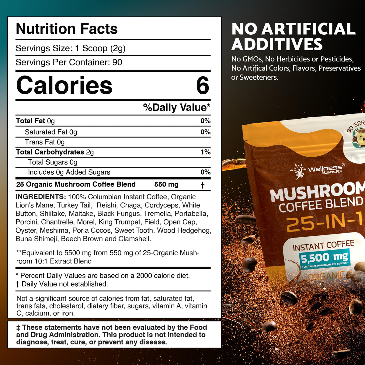 Mushroom Coffee Organic Instant Coffee, 25-in-1, Third-Party Tested Keto Friendly Lions Mane Supplement with Functional Mushrooms – Shiitake, Reishi, Lion’s Mane & More | Smooth, Rich Flavor - 90 Servings - PrimeBioHealth - canada supplements