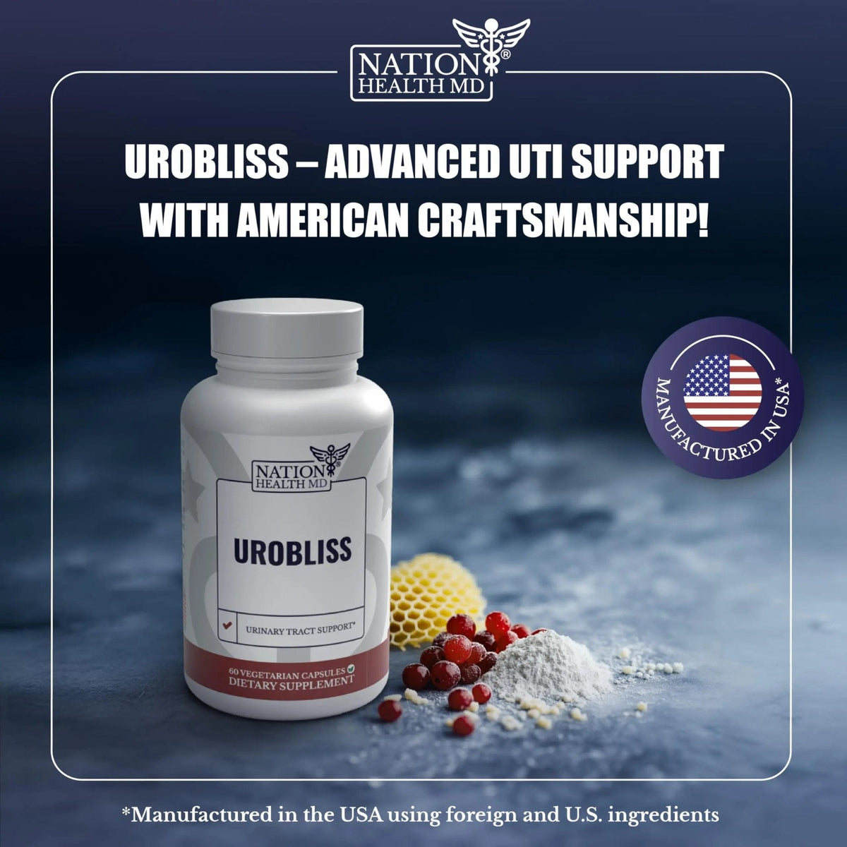 NATION HEALTH MD UroBliss Formula for Urinary Tract Support - D Mannose 1000mg Capsules with Cranberry Extract for Feminine Care and UTI-Health, 60 Capsules - PrimeBioHealth - canada supplements