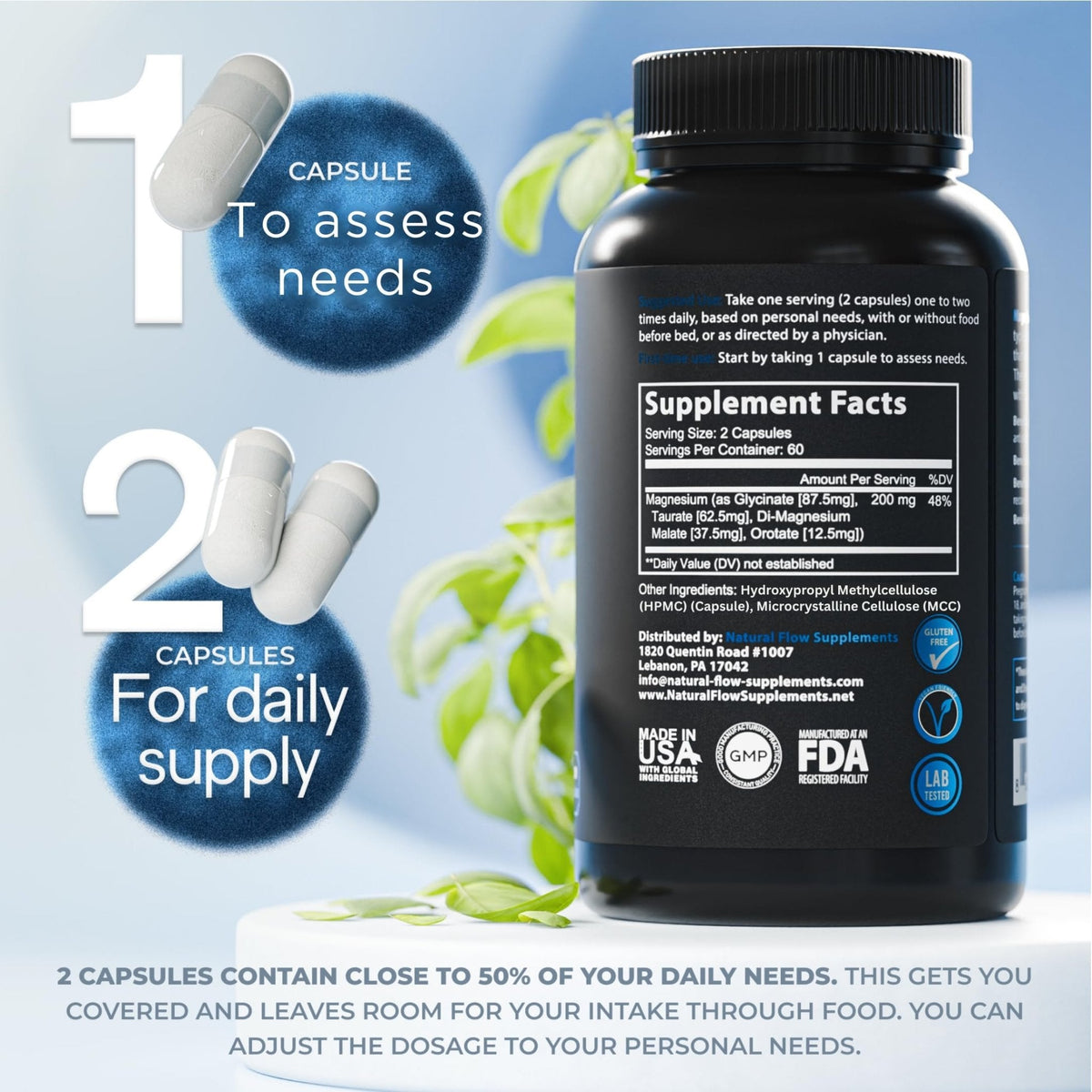 Natural Flow 4X Magnesium Supplement, Magnesium Glycinate, Taurate, Malate, Orotate Complex, Calm Sleep and Cramp Support Blend - PrimeBioHealth - canada supplements