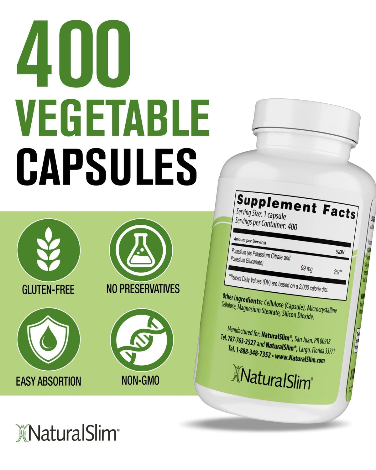NaturalSlim Natural Potassium Citrate Gluconate 99 mg - Kadsorb Supports Electrolyte Balance & Normal pH - Absorbable Potassium Supplements - PrimeBioHealth - canada supplements