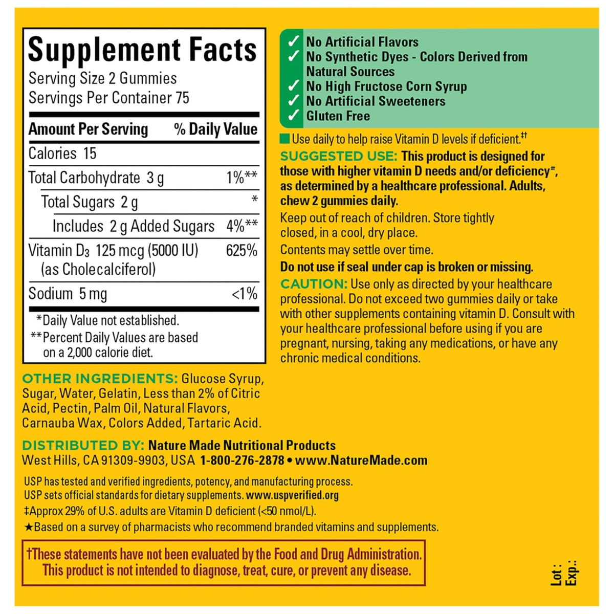 Nature Made Vitamin D3 5000 IU Per Serving Gummies Extra Strength, Bone and Immune Health Support, 150 Vitamin D Gummies for Adults, 75 Day Supply - PrimeBioHealth - canada supplements