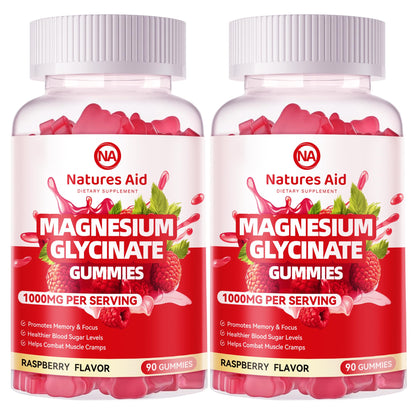 Natures Aid Magnesium Glycinate Gummies 1000mg - Sugar Free Magnesium Potassium Supplement with Vitamin D, B6, CoQ10 for Calm Mood - PrimeBioHealth - canada supplements