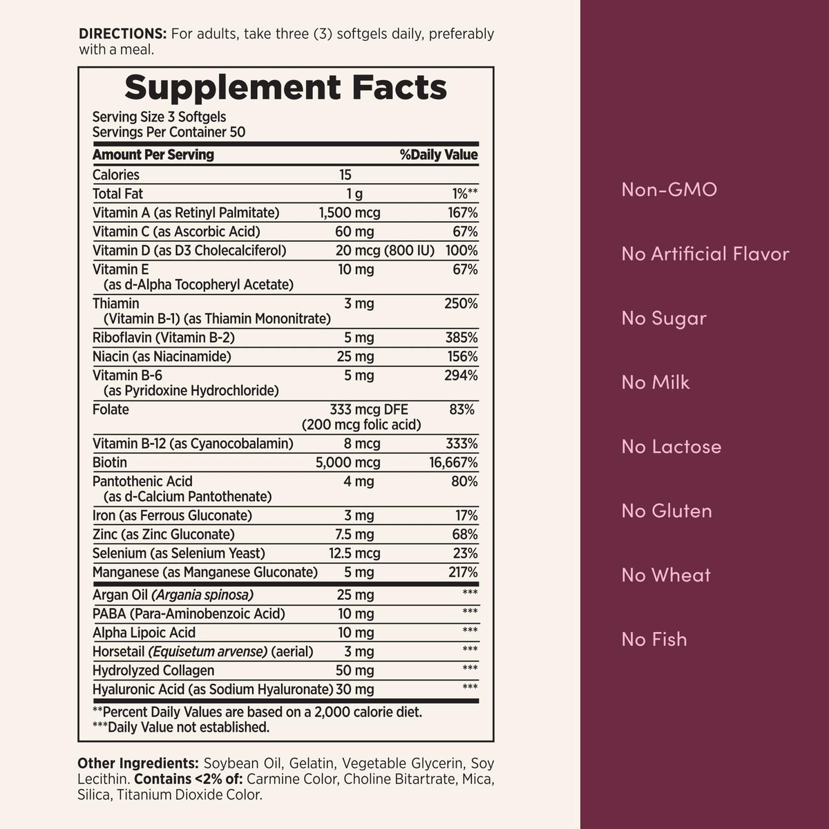 Nature's Bounty Advanced Hair, Skin & Nails, Argan-Infused Vitamin Supplement with Biotin and Hyaluronic Acid, 150 Rapid Release Softgels, 50 Total Servings - PrimeBioHealth - canada supplements