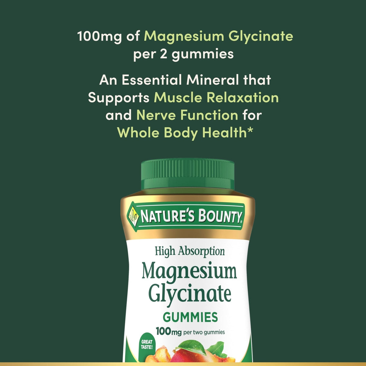 Nature’s Bounty High Absorption Magnesium Glycinate Gummies, 100 mg Magnesium Per Serving, Whole Body Health, No Stick Gummy, Peach Mango Flavor - PrimeBioHealth - canada supplements