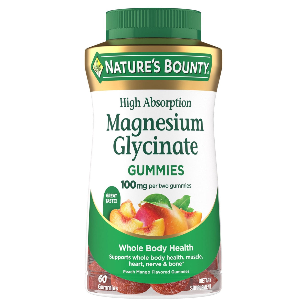 Nature’s Bounty High Absorption Magnesium Glycinate Gummies, 100 mg Magnesium Per Serving, Whole Body Health, No Stick Gummy, Peach Mango Flavor - PrimeBioHealth - canada supplements