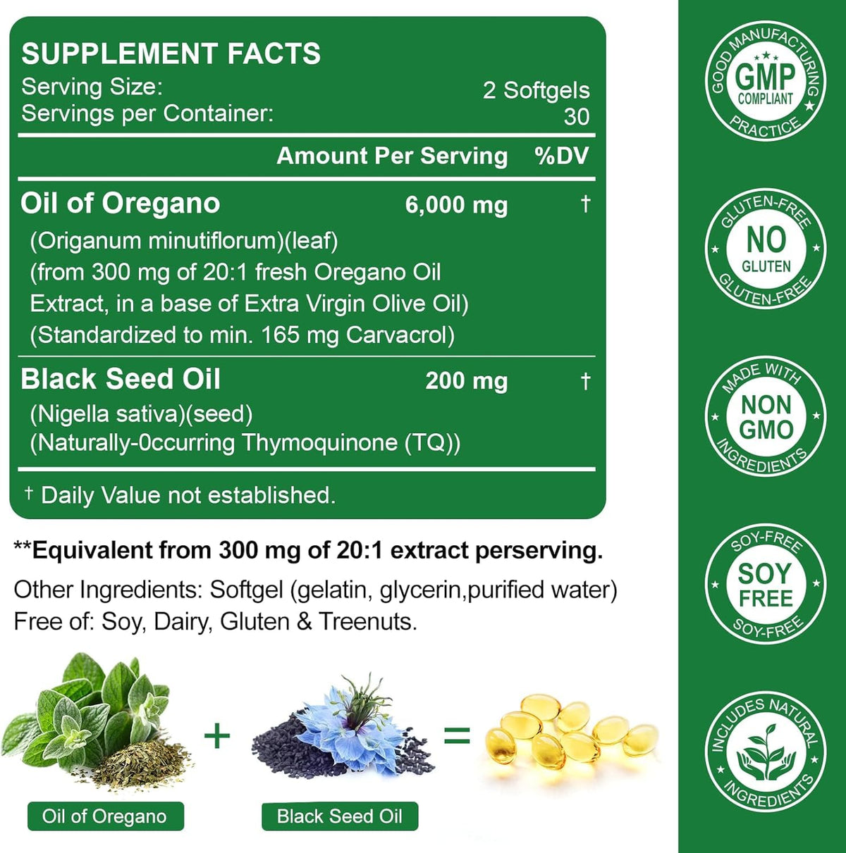 Nature's live Oil of Oregano with Black Seed Oil, 2 in 1 Oregano Supplement for Immune Health, Retains High Concentrated Carvacrol & Thymoquinone - PrimeBioHealth - canada supplements