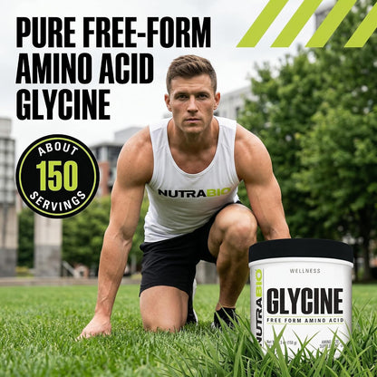 NutraBio Glycine Powder - Glycine Supplement- Free Form Amino Acid Supplement - 1000mg Serving - 150g, 150 Servings - PrimeBioHealth - canada supplements