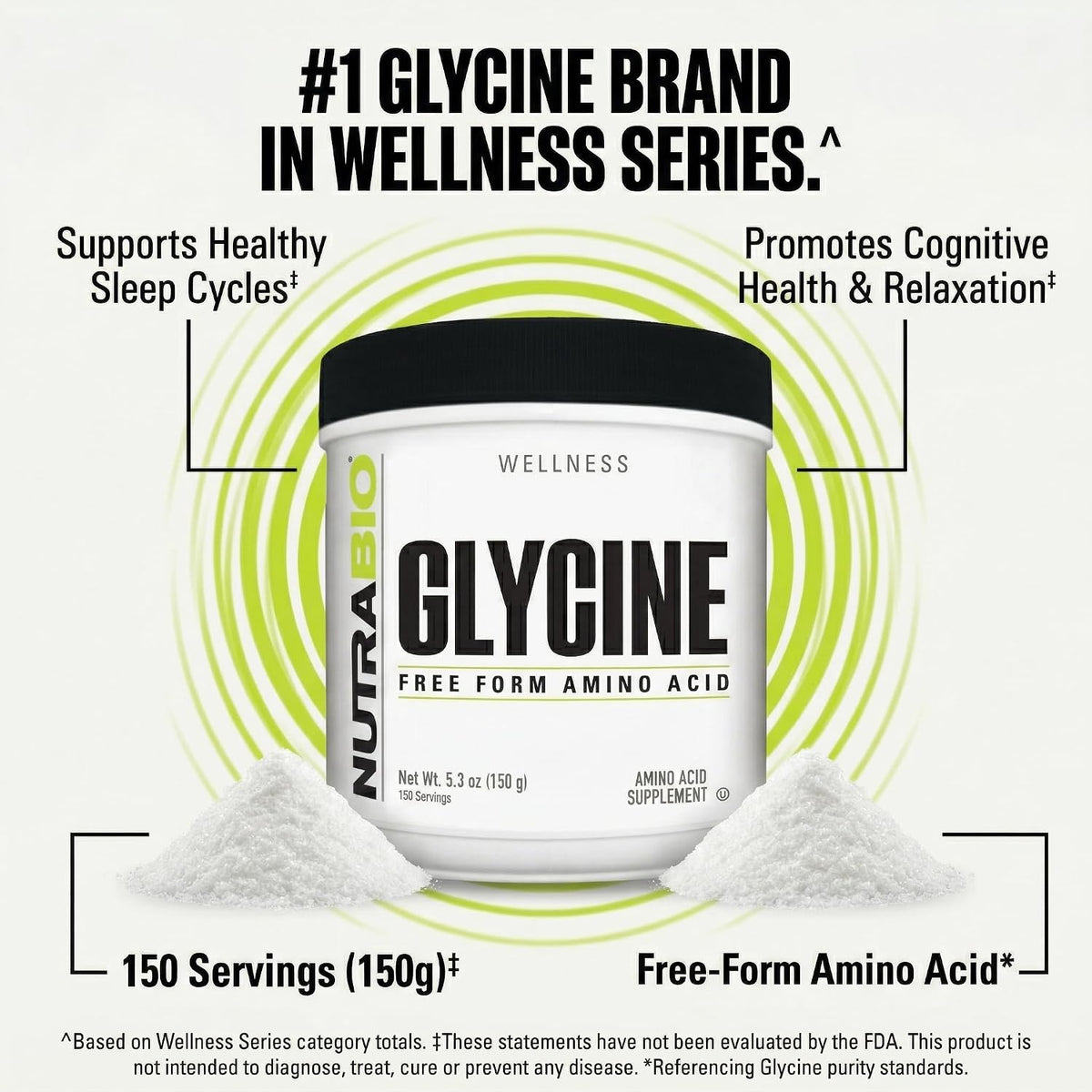 NutraBio Glycine Powder - Glycine Supplement- Free Form Amino Acid Supplement - 1000mg Serving - 150g, 150 Servings - PrimeBioHealth - canada supplements