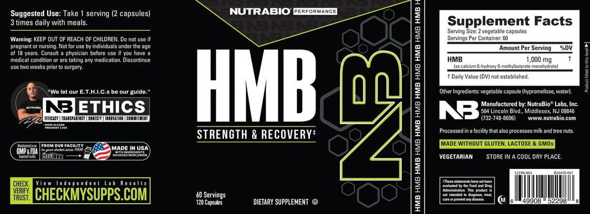 NutraBio HMB Supplement, Amino Acid, 1000mg, 120 Capsules - PrimeBioHealth - canada supplements